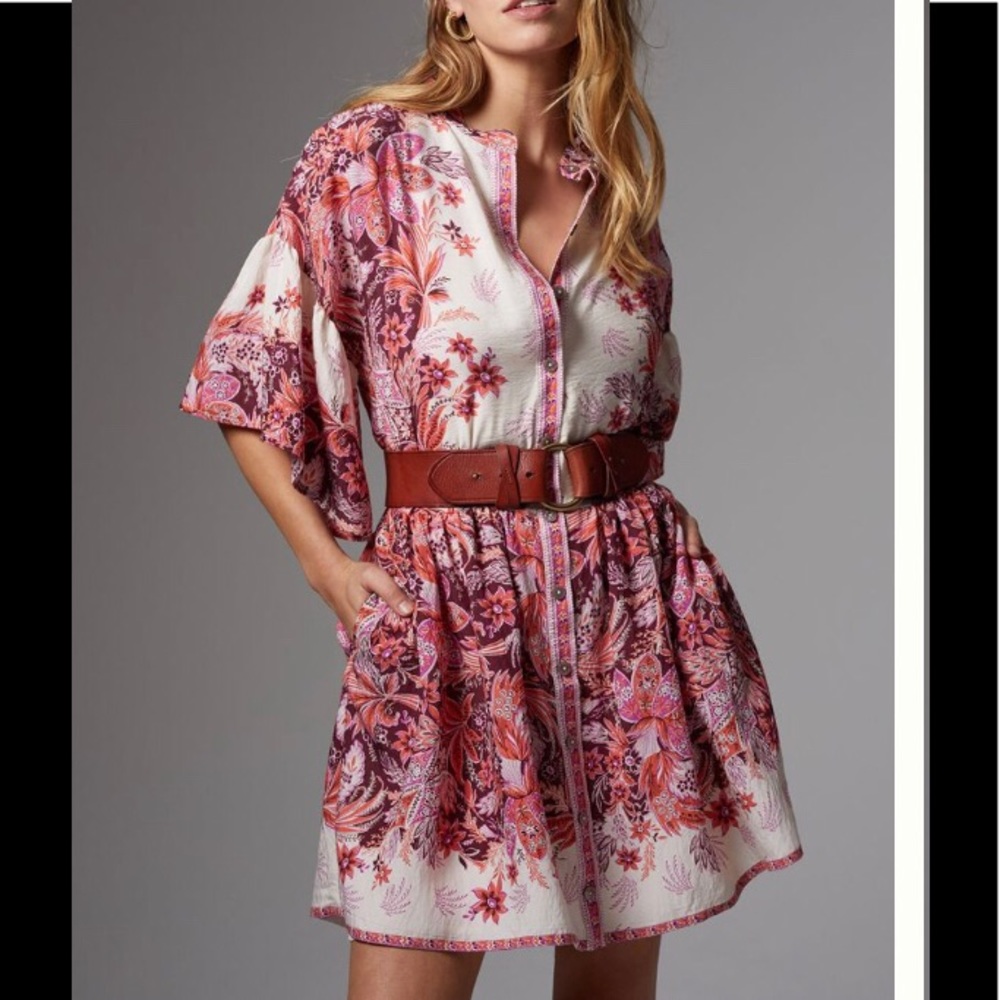 Anthropologie Pink and Red Floral Dress